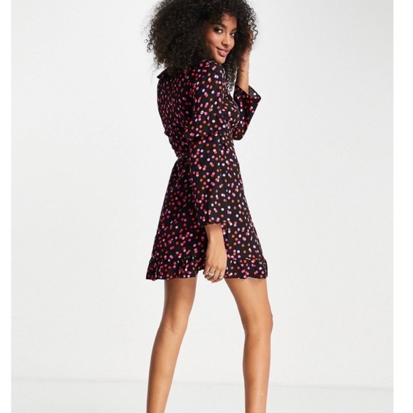TopShop Spot Jacquard Long Sleeve Wrap Minidress - Picture 2 of 6